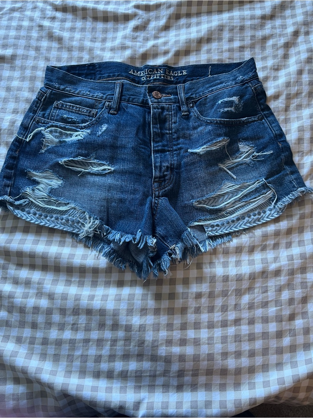 American Eagle Outfitters Dark Indigo Distressed Denim Shorts